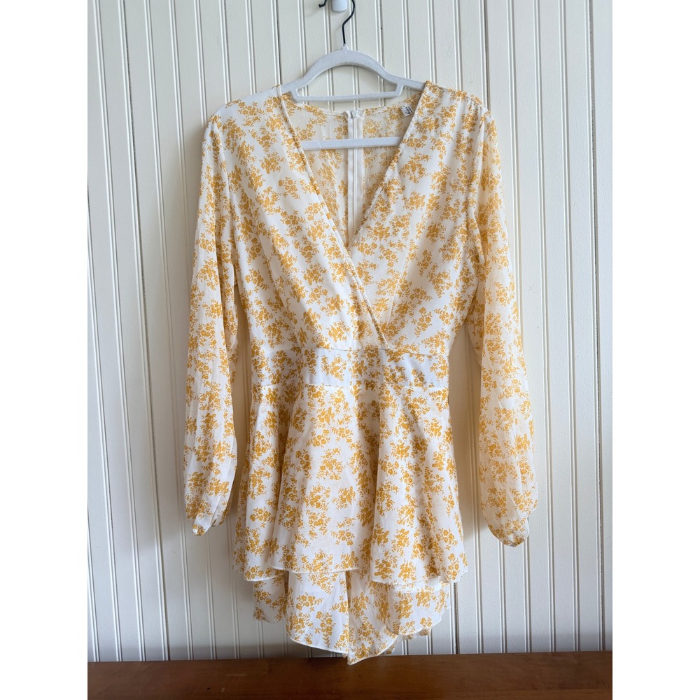 Yellow Floral Long Sleeve Ruffle Romper skort cottage core garden party boho